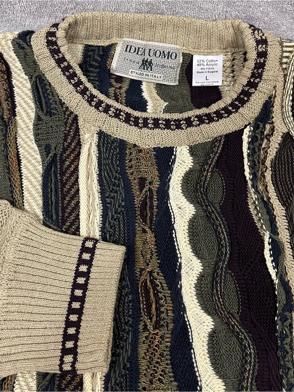 Idea Uomo Sweater Mens Sz Large Cosby 3D Texture Cable Knit Coogi Style NWOT